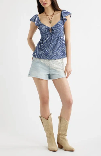Bp. Flutter Sleeve Top In Blue
