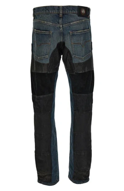 Versace First Line Leather Patchwork Straight Leg Jeans In Multi