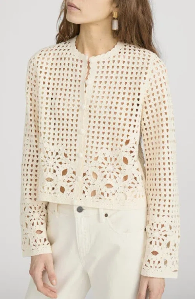 Frame Womens Cream Postcard Cut-out Weave Cotton Cardigan Xs In Brown