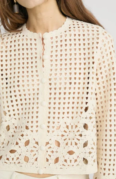 Frame Womens Cream Postcard Cut-out Weave Cotton Cardigan Xs In Brown