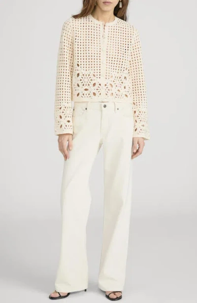 Frame Womens Cream Postcard Cut-out Weave Cotton Cardigan Xs In Brown