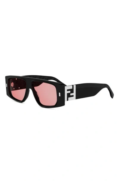 Fendi Ff Squared 56mm Rectangular Sunglasses In Black