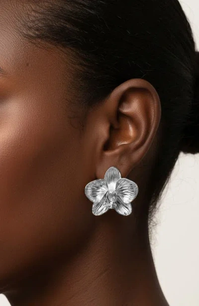 Imber Orchid Flower Statement Stud Earrings In White