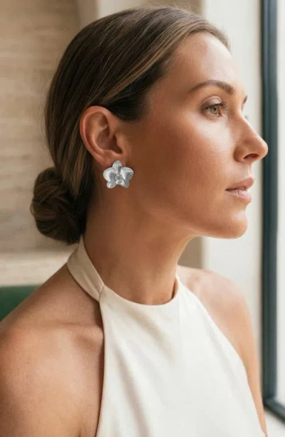 Imber Orchid Flower Statement Stud Earrings In White