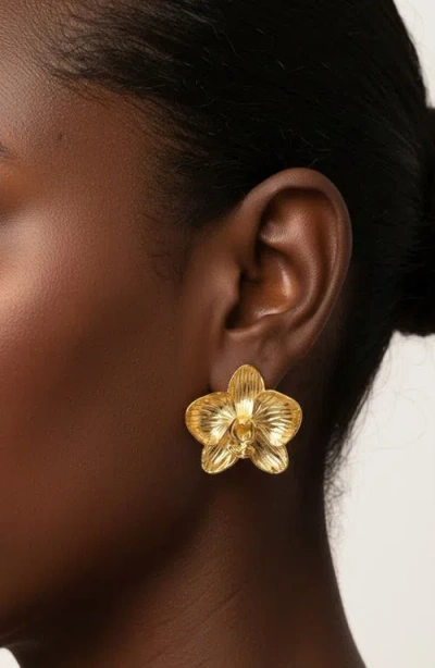 Imber Orchid Flower Statement Stud Earrings In White
