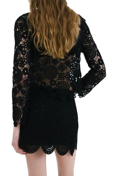 Mango Open Work Floral Sweater In Black