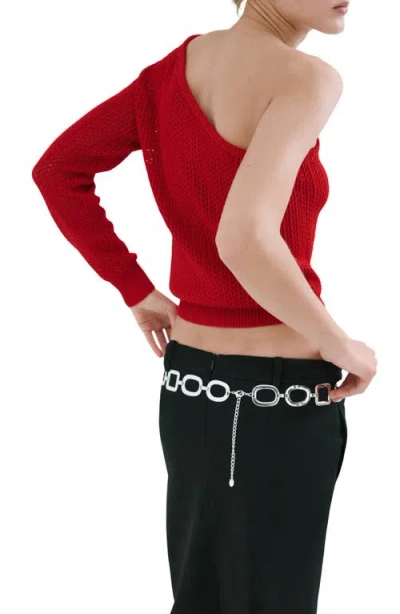 Mango Open Stitch One-shoulder Sweater In Red