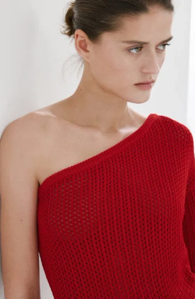 Mango Open Stitch One-shoulder Sweater In Red