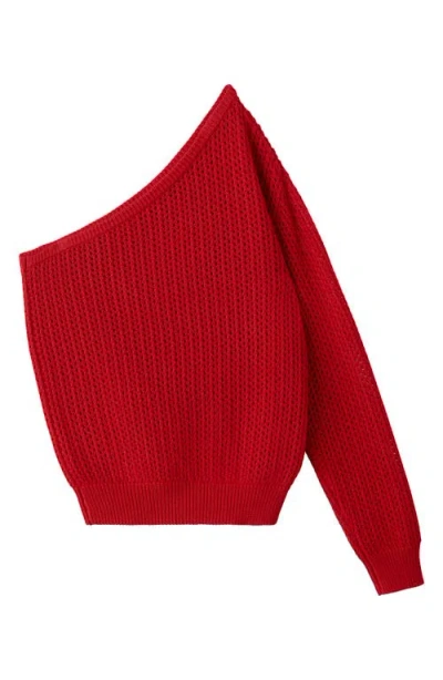 Mango Open Stitch One-shoulder Sweater In Red