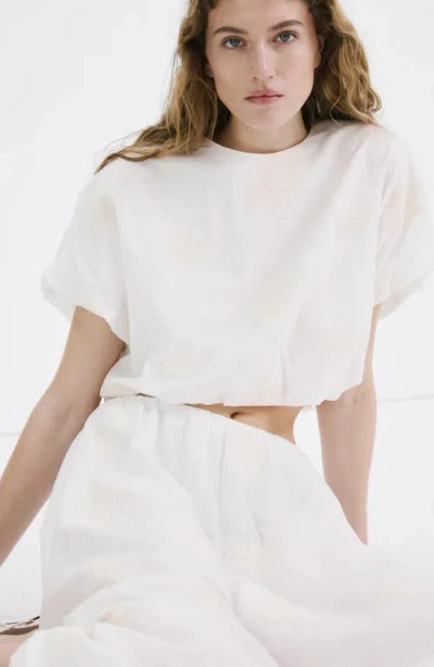 Mango Embroidered Top In White