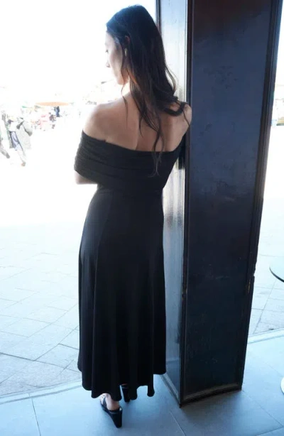 Mango Off The Shoulder Flared Maxi Dress In Multi