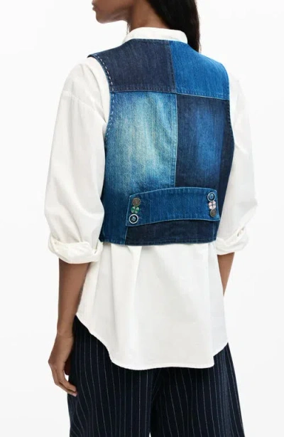 Desigual Patchwork Denim Vest In Blue