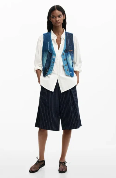 Desigual Patchwork Denim Vest In Blue