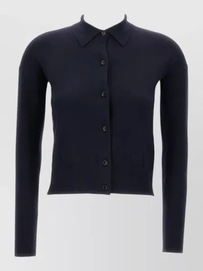 Max Mara Knit Cardigan Long Sleeves Ribbed Hem In Blue