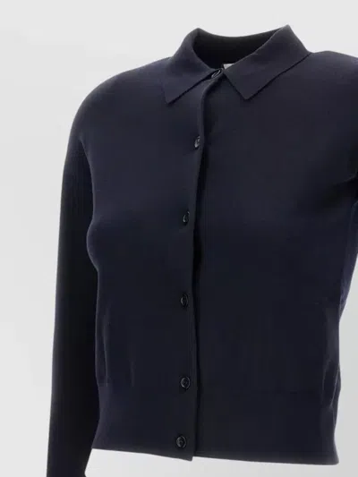 Max Mara Knit Cardigan Long Sleeves Ribbed Hem In Blue