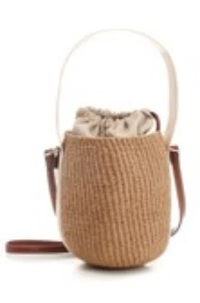 Chloé Woody Small Leather-trimmed Raffia Basket Bag In Brown