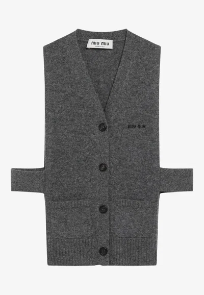 Miu Miu Knitwear Top Sleeveless Ribbed Hem Pockets In Gray