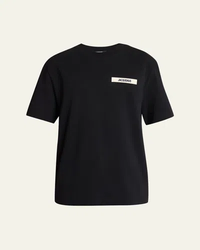 Jacquemus Minimalist Black Short-sleeve Cotton T-shirt With Patch Detail