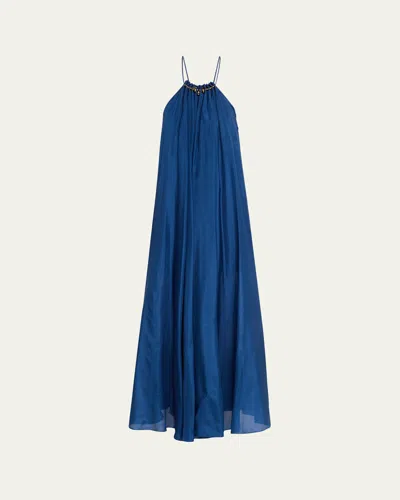 Zimmermann Aster Gathered Beaded Silk-satin Maxi Dress In Animal Print