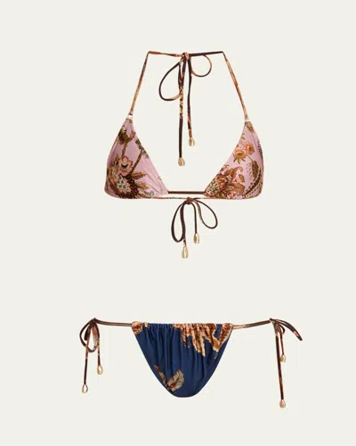 Zimmermann Womens Aster Floral Spliced Bikini Set Xs In Pink