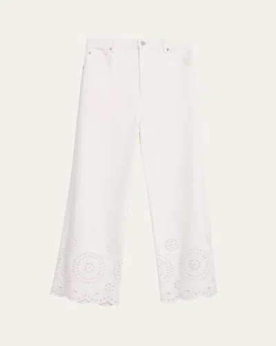 Frame The Eyelet Flare Embroidered Flared-leg Jeans In White
