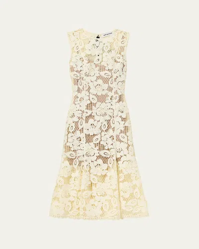 Self-portrait Midi Dress Yellow Crochet Lace With Yellow Cotton Lace For Women In Multi