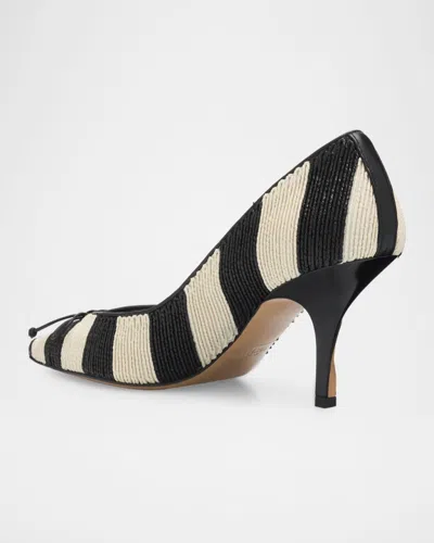 Jacquemus Les Escarpins Tourni 80 Striped Faux Raffia Pumps In Black