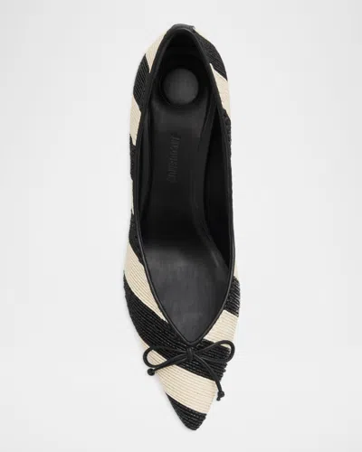 Jacquemus Les Escarpins Tourni 80 Striped Faux Raffia Pumps In Black