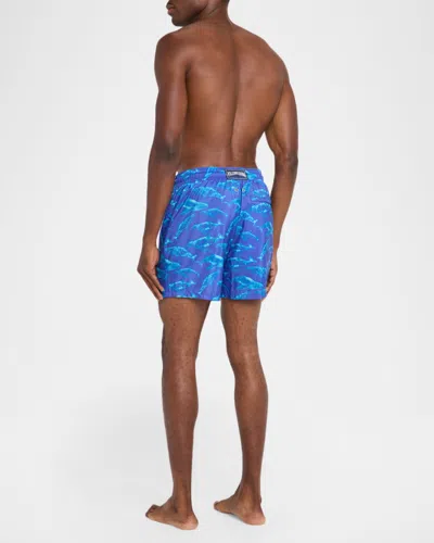 Vilebrequin Men Long Ultra-light And Packable Swim Shorts Sparkling Whales In Blue