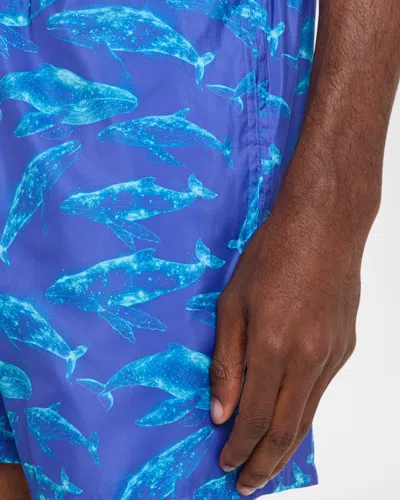 Vilebrequin Men Long Ultra-light And Packable Swim Shorts Sparkling Whales In Blue