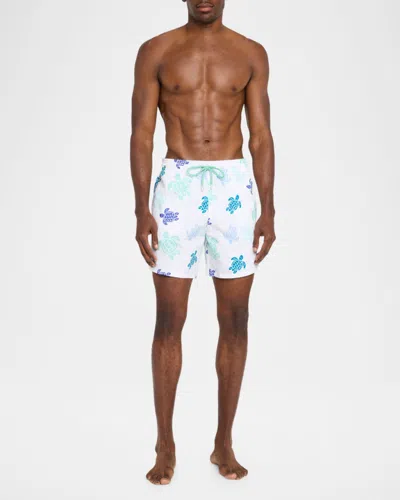 Vilebrequin Men Swim Shorts Tortues Multicolores In White