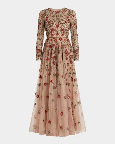 Mac Duggal Embellished High Neck Long Sleeve A Line Gown In Antique Rose