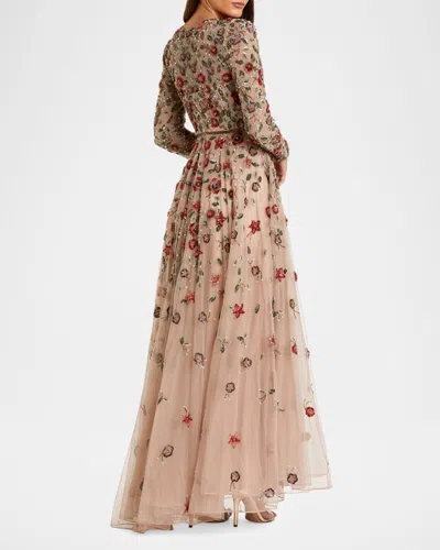 Mac Duggal Embellished High Neck Long Sleeve A Line Gown In Antique Rose