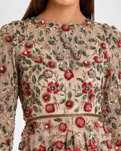 Mac Duggal Embellished High Neck Long Sleeve A Line Gown In Antique Rose