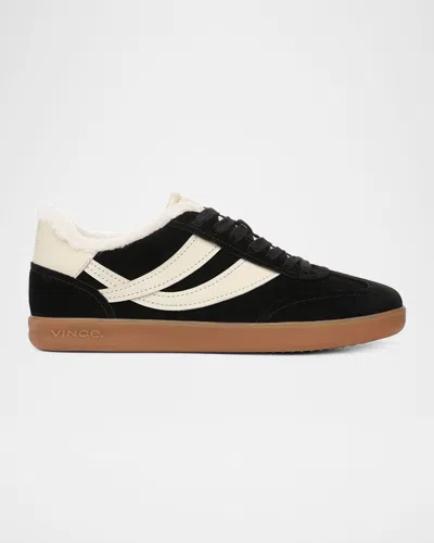 Vince Oasis Shearling-lined Suede Low-top Sneakers In Black