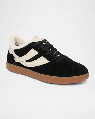 Vince Oasis Shearling-lined Suede Low-top Sneakers In Black