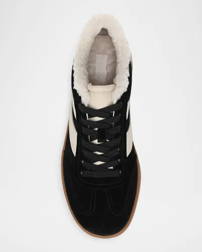 Vince Oasis Shearling-lined Suede Low-top Sneakers In Black
