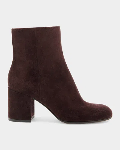 Gianvito Rossi Soft Suede Ankle Boot With Block Heel In Burgundy
