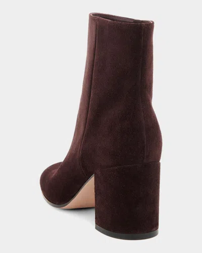 Gianvito Rossi Soft Suede Ankle Boot With Block Heel In Burgundy