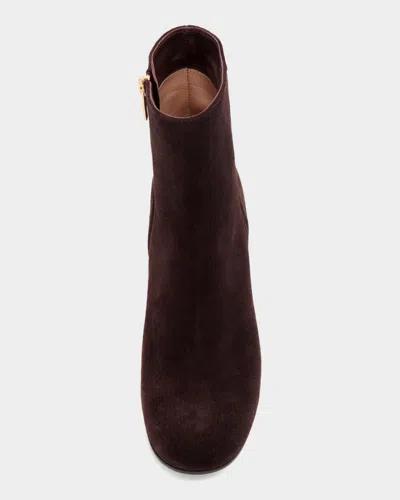 Gianvito Rossi Soft Suede Ankle Boot With Block Heel In Burgundy