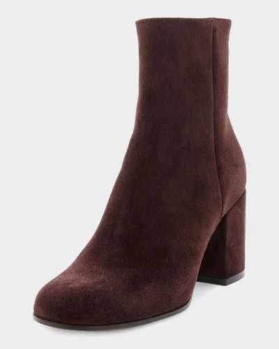 Gianvito Rossi Soft Suede Ankle Boot With Block Heel In Burgundy