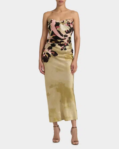 Acler Bowers Floral Satin Maxi Dress In Brown