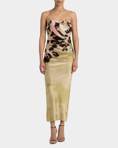 Acler Bowers Floral Satin Maxi Dress In Brown