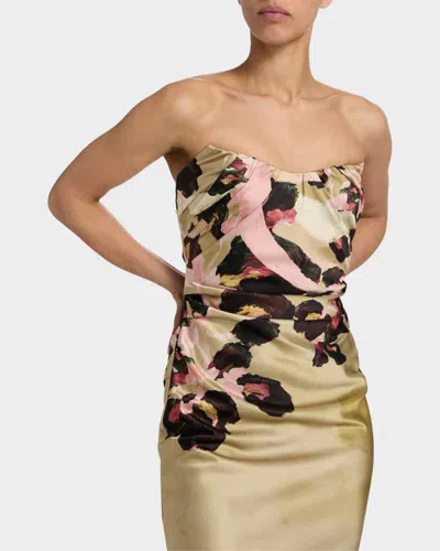 Acler Bowers Floral Satin Maxi Dress In Brown