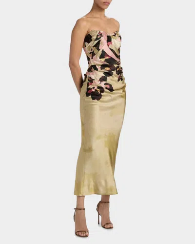 Acler Bowers Floral Satin Maxi Dress In Brown