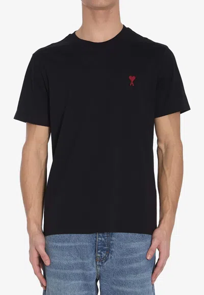 Ami Alexandre Mattiussi Ami Paris Men Black T-shirt With Ami De Coeur Embroidery On The Front In Cotton Man