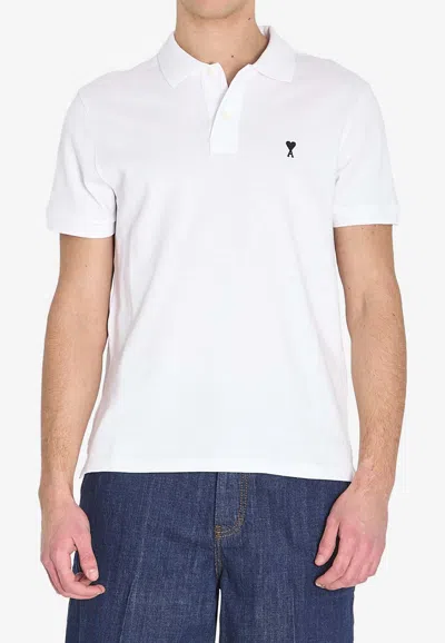Ami Alexandre Mattiussi Ami Paris Men White Polo Shirt With Adc Embroidery On The Front And Classic Collar In Cotton Man In Multi