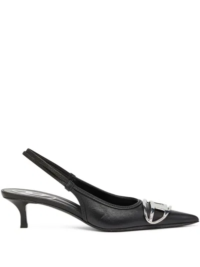 Diesel Venus Leather Slingback Pumps Kitten Heel In Black