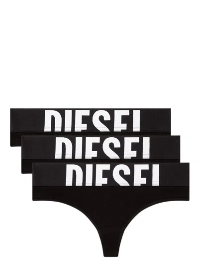 Diesel Logo Thong Briefs 3 Pack In Black