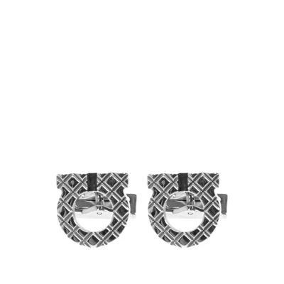 Ferragamo Gancini Diamond-patterned Cufflinks In Silver